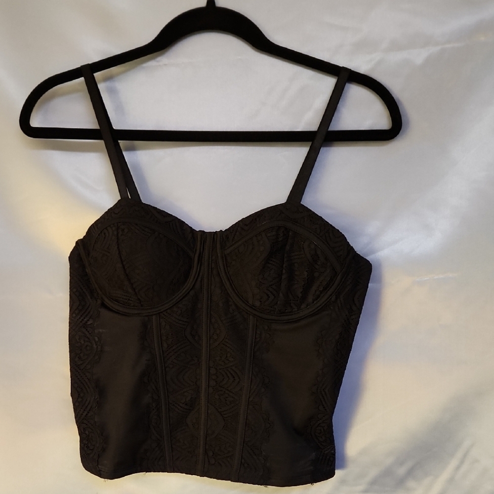 NWOT Sexy Black Bustier Cami With Lace Size 8/10 - Picture 2 of 7
